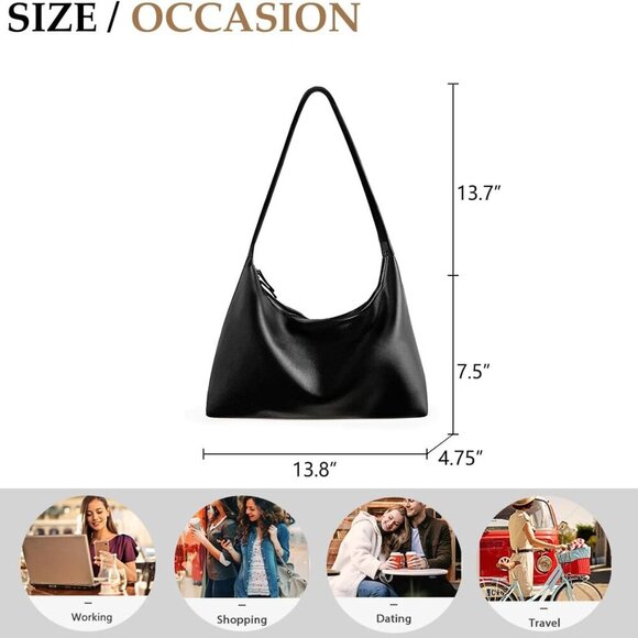 Leather Hobo Bags for Women Small Soft Shoulder Purse Slouchy Tote Handbags with - Picture 6 of 6